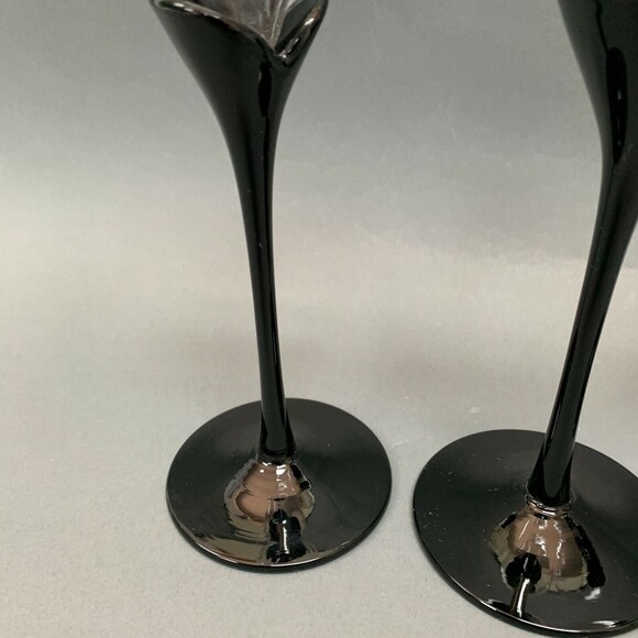 Clear Black Tulip Stem Wine Glass Glasses 9 3/8" high Lot of 3 - Picture 3 of 5